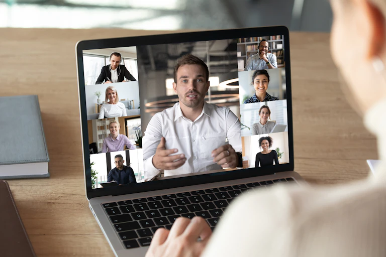 Office worker on a Zoom call