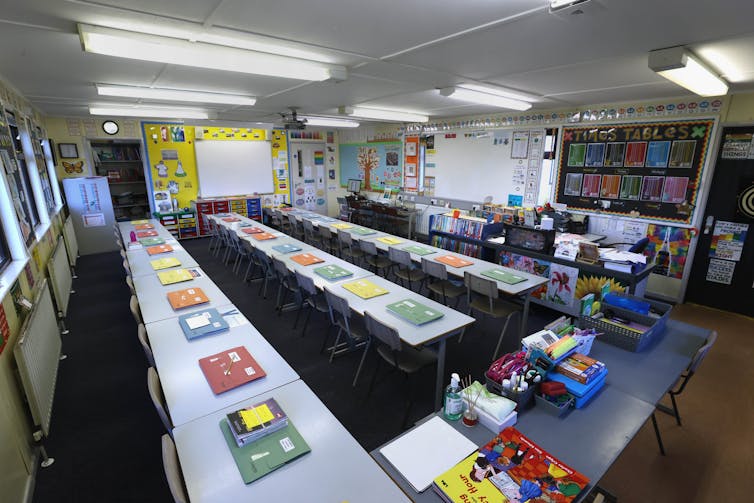 An empty classroom.