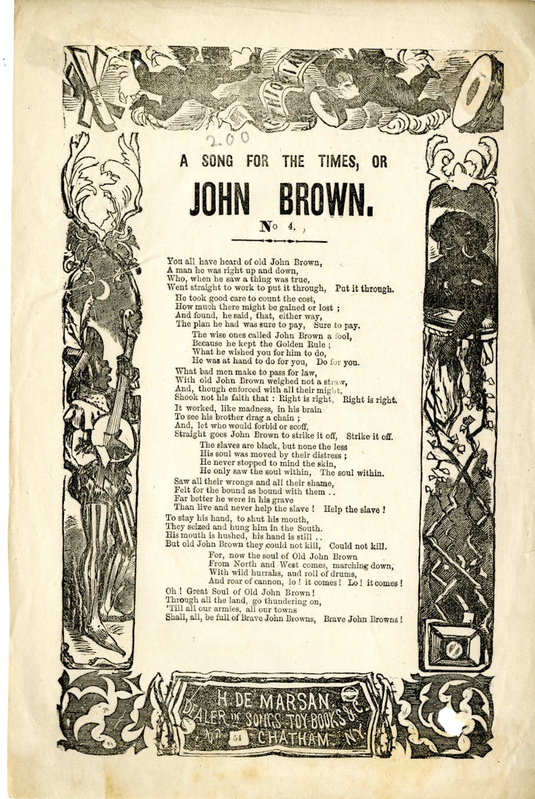 A Civil War broadside featuring a song about John Brown.