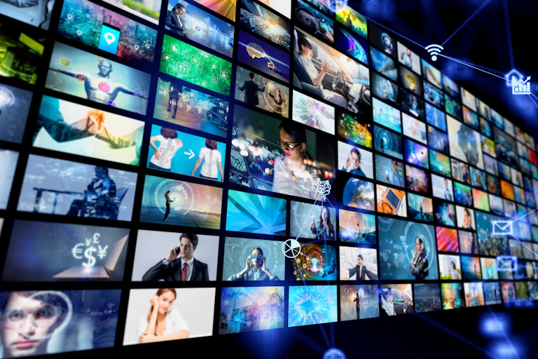 wall of TV screens