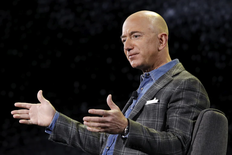 Jeff Bezos speaks at a conference.