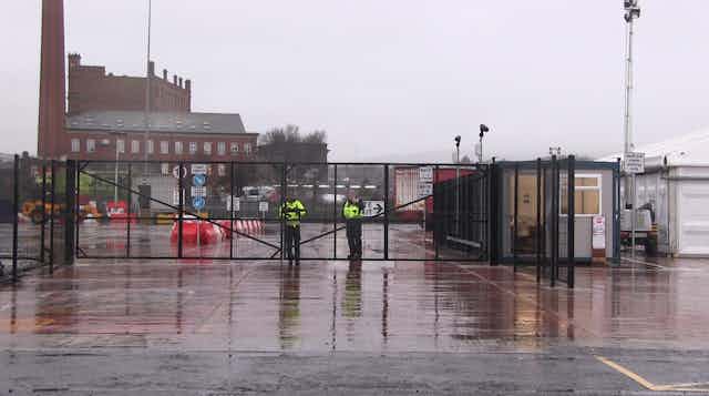 Border Force officers at a checking facility near Belfast Port.
