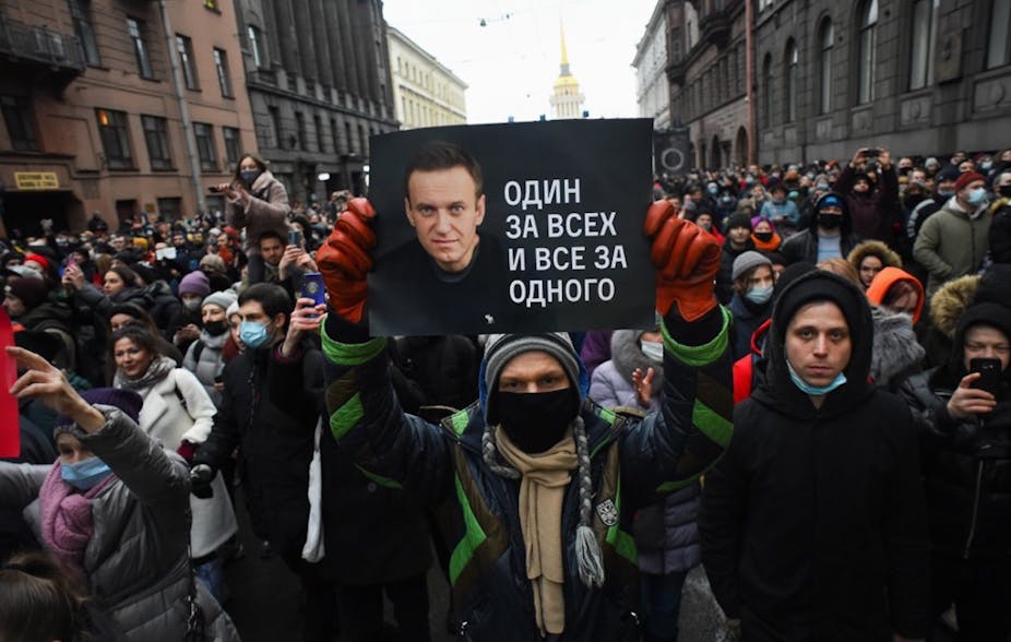 Manifestation à Saint-Pétersbourg le 23 janvier 2021 en soutien à Alexeï Navalny. 