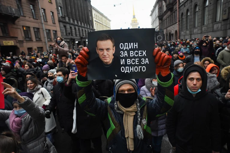 Manifestation à Saint-Pétersbourg le 23 janvier 2021 en soutien à Alexeï Navalny.