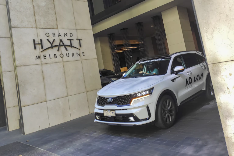 An Australian Open care outside the Grand Hyatt Hotel in Melbourne