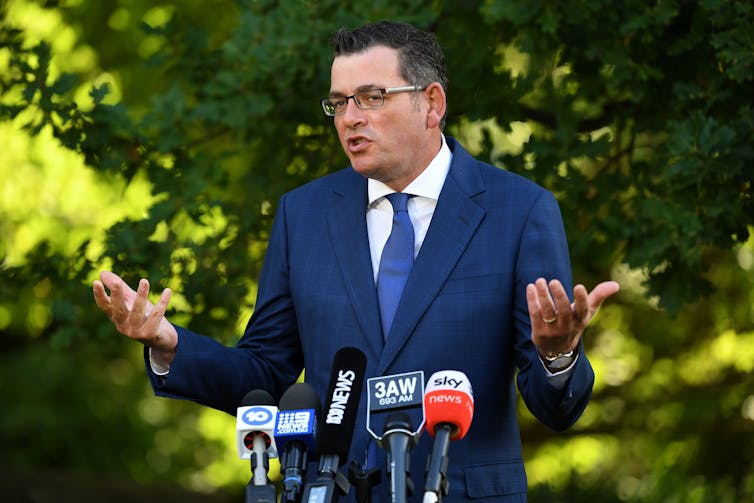 Victorian Premier Daniel Andrews at a press conference