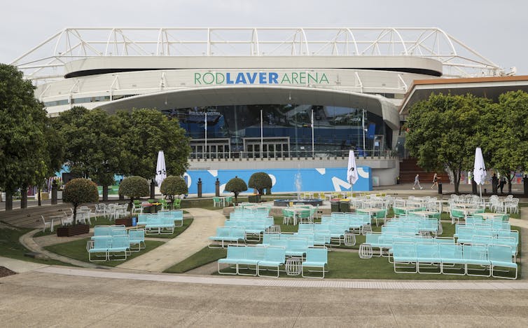 Empty seating outside Rod Laver Arena at the Australian Open in Melbourne