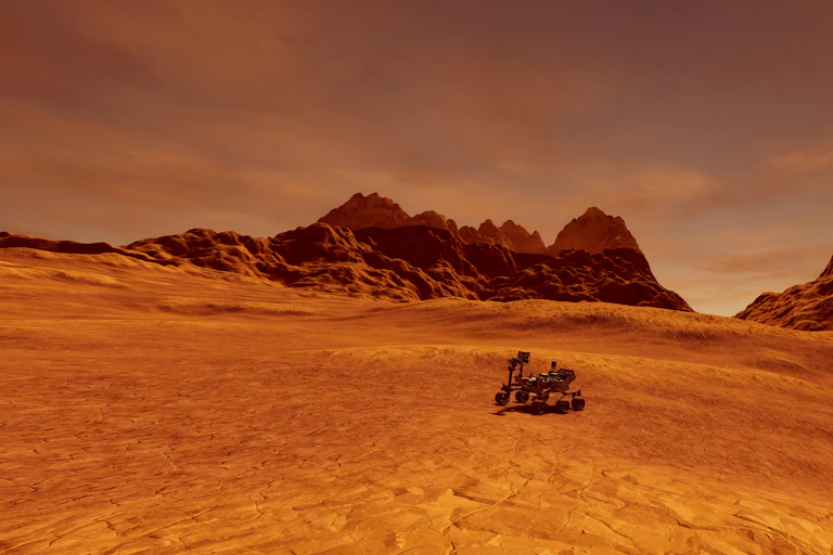 Illustration of Curiosity rover on Mars