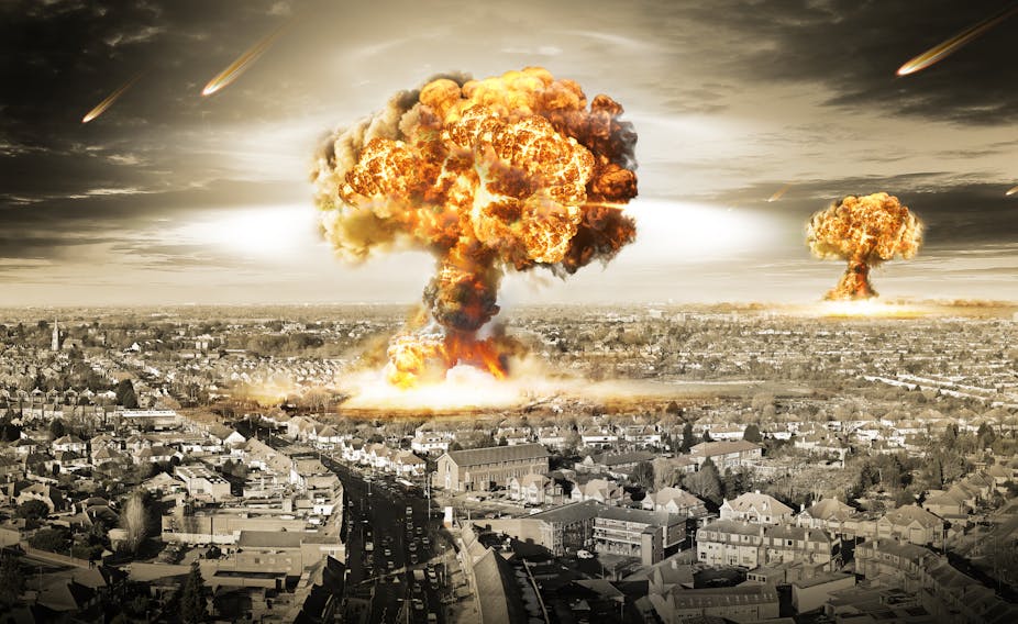 Bombardement nucléaire d'une ville, vue d'artiste