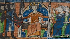 A painting of a jury trial in medieval England.
