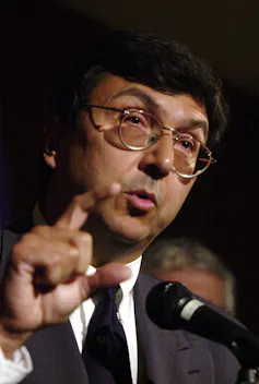 Close-up of a man at a microphone