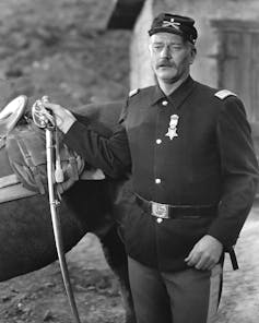 American actor John Wayne as Capt. Nathan Cutting Brittles in the film 'She Wore a Yellow Ribbon.'