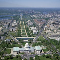 Aerial shot of the Capitol with the Mall in front of it