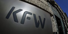The KfW logo on the side of a building.