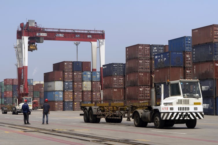 A port with shipping containers in China's Liaoning province