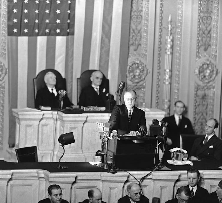 Franklin D. Roosevelt addresses the nation in 1936