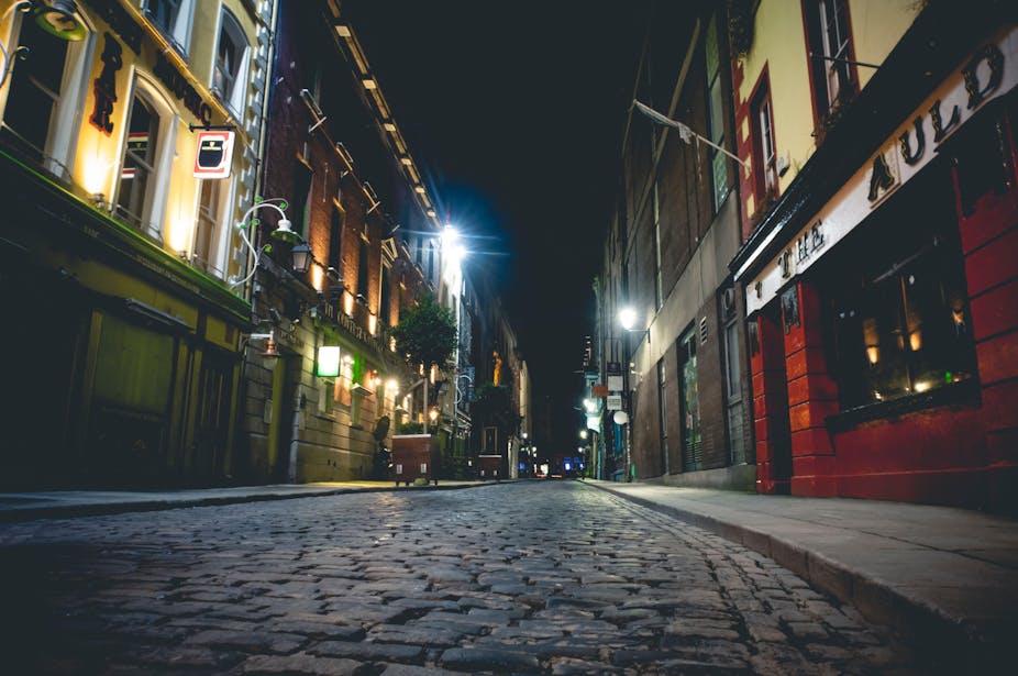 Deserted Temple Bar street in Dublin, Ireland.
