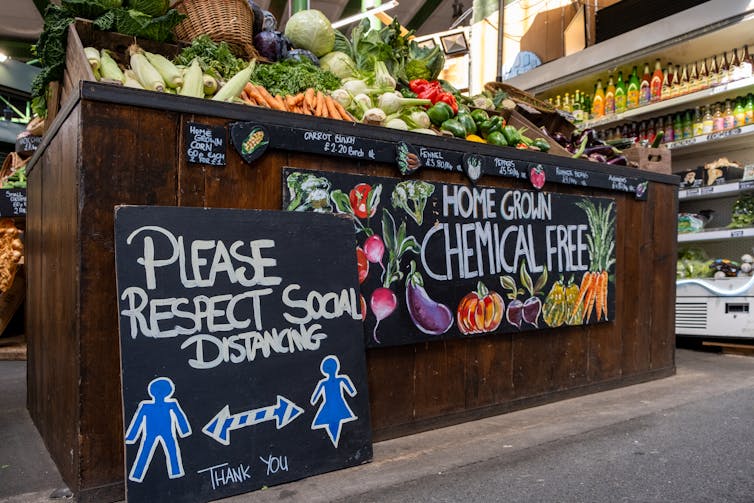 Fresh fruit and vegetable stall at Borough Market, London.