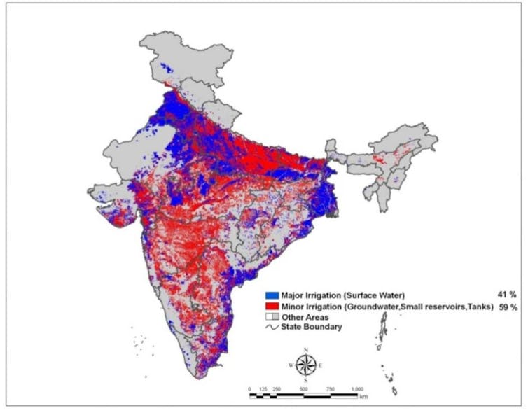 Map of India showing large and small scale irrigation.