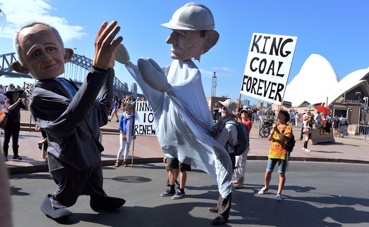 Puppets of former Liberal rivals Tony Abbott and Malcolm Turnbull