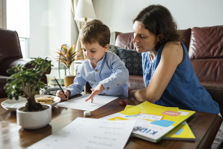 Parent supervising child education at home