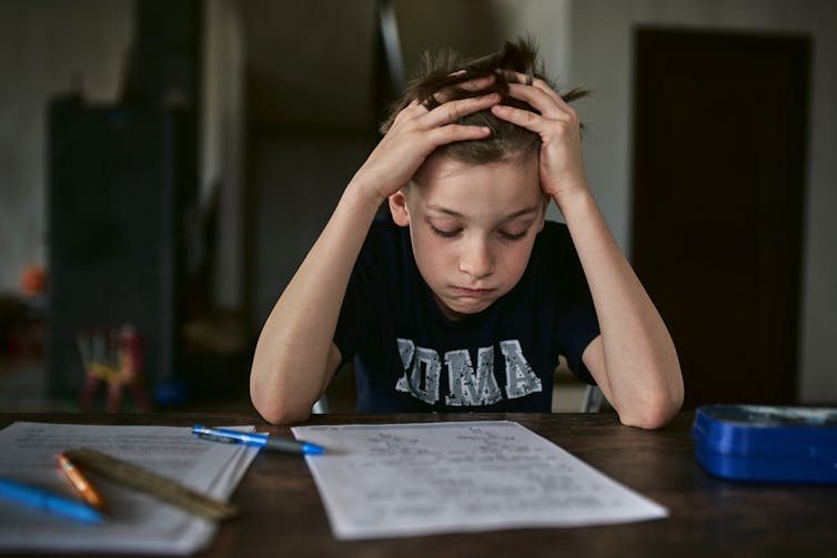 Boy stressed over learning at home