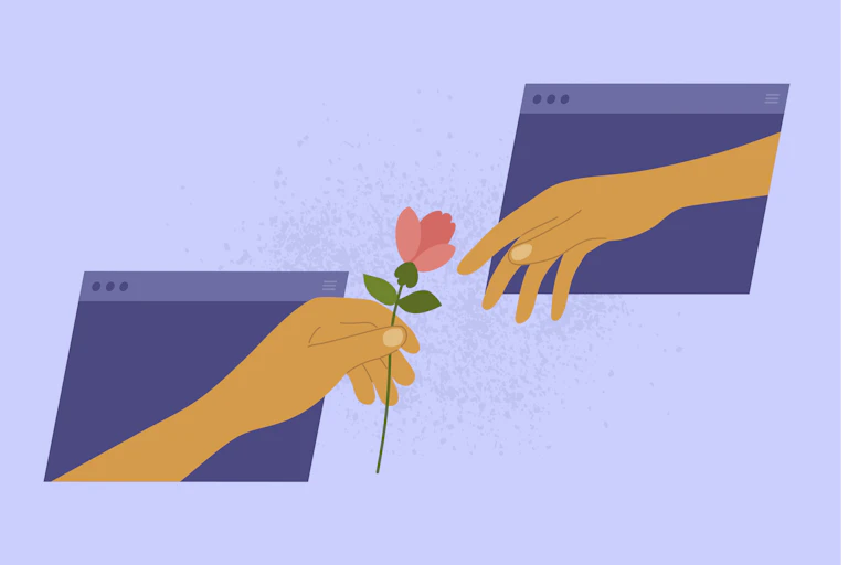 Two hands reaching through website windows.