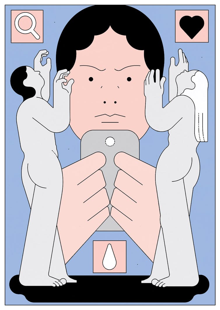 Ilustración de una persona que mira un móvil