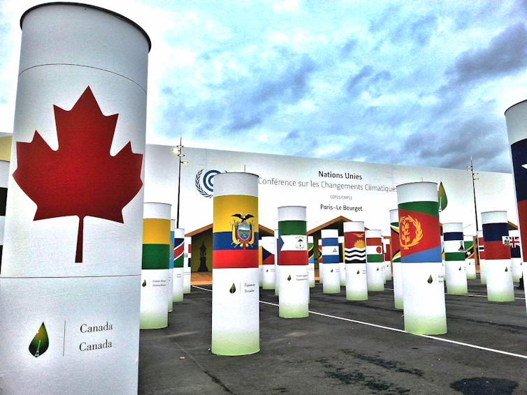 A display of world nations at the COP21 meeting in Paris.