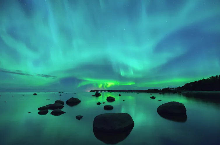 Aurora borealis over the Gulf of Finland.