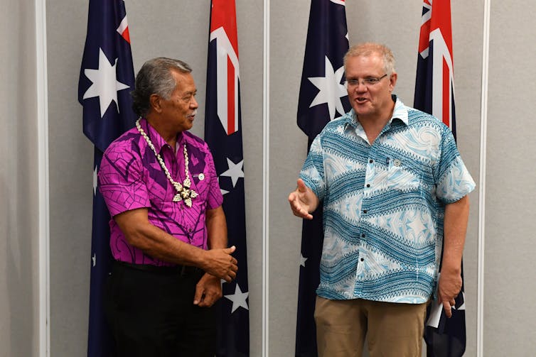 Then Cook Islands Prime Minister, Henry Puna and Australian Prime Minister Scott Morrison in 2019