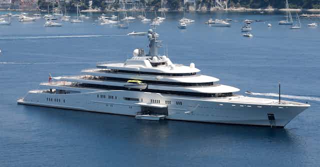 A superyacht known as the eclipse sails near Nice, France