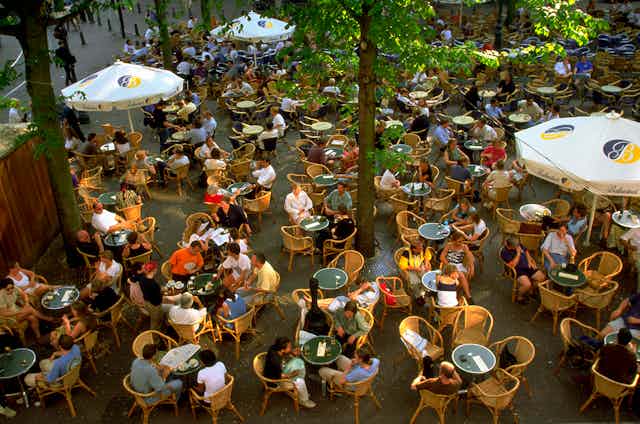 A crowded outdoor café