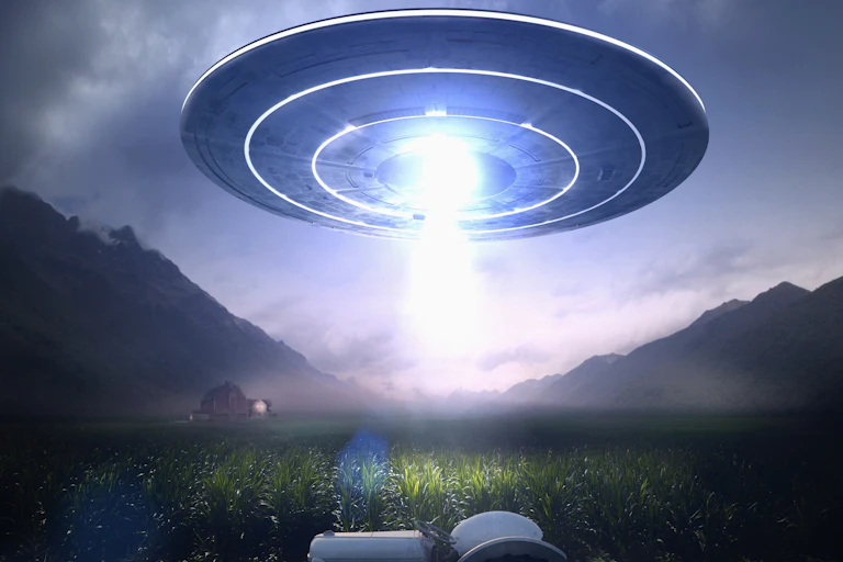 A flying saucer over a farm