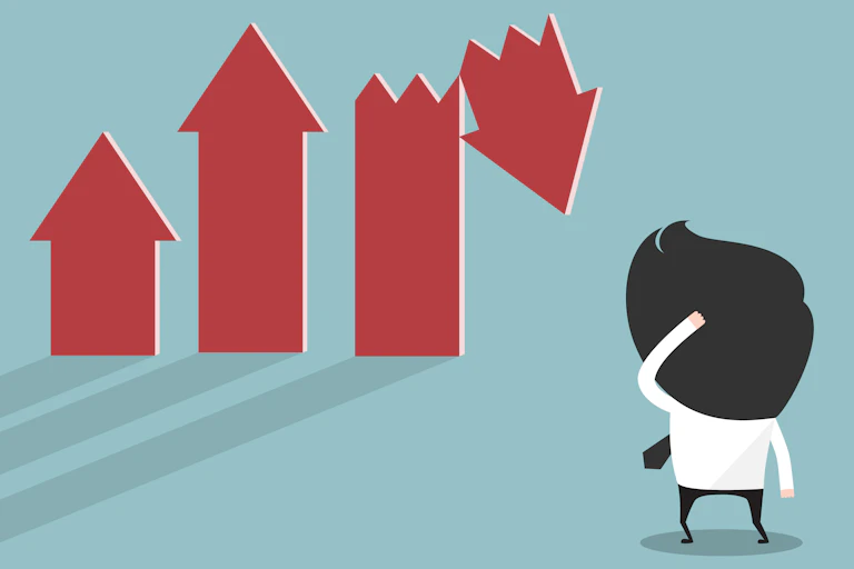 Graphic of a character scratching his head as a graph takes a downward turn.