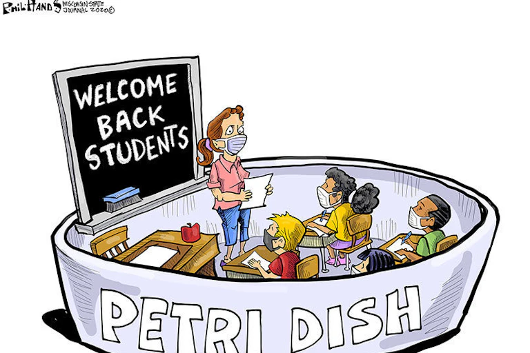 Cartoon of a classroom as a petri dish