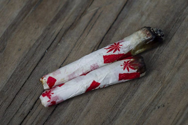 Marijuana joints rolled with Canadian-themed paper