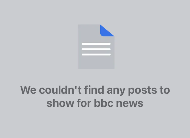 Screengrab of blocked BBC Facebook search results
