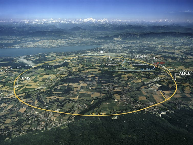 A large yellow circle drawn over an aerial view of fields