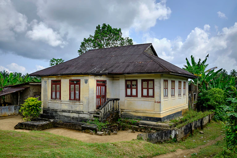 A historical building in a town.