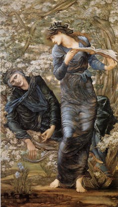 Painting of Merlin being seduced.