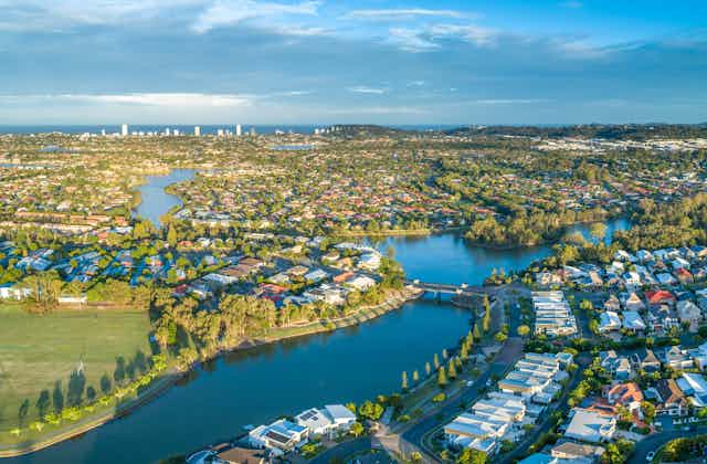 Aerial view of suburbs in Gold Coast
