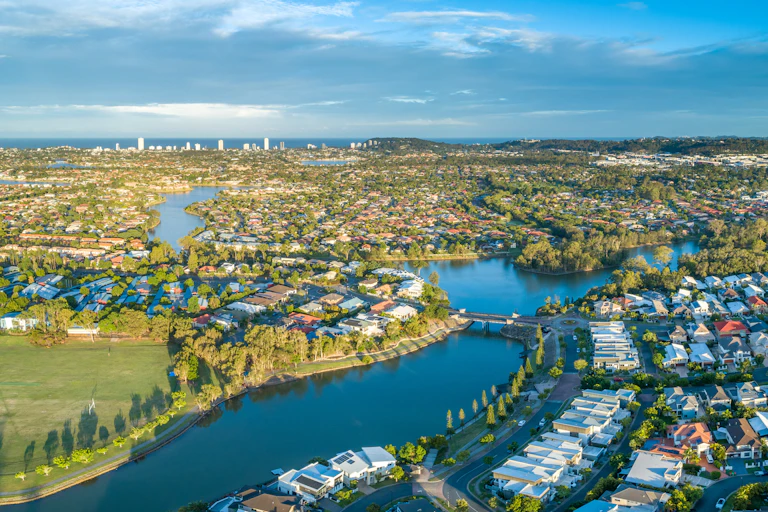 Aerial view of suburbs in Gold Coast