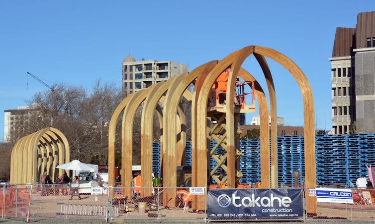 Sculptures in a city square