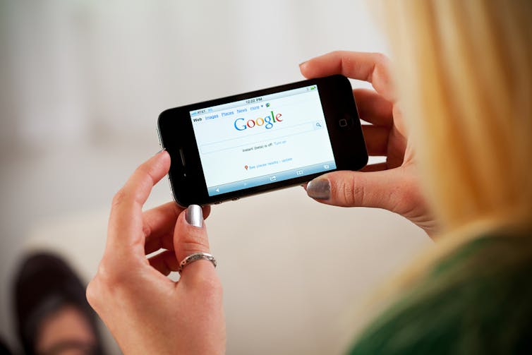 Woman searching Google