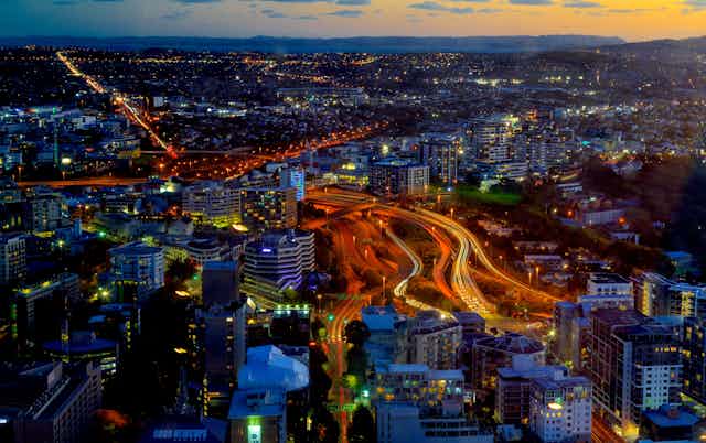 The image shows busy traffic along the main roads through Auckland