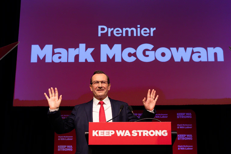 WA Premier Mark McGowan at his greets crowd at his election campaign launch