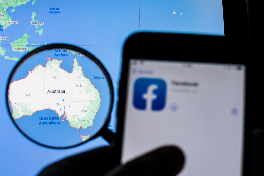 Logo Facebook sur fond de carte de l'Australie