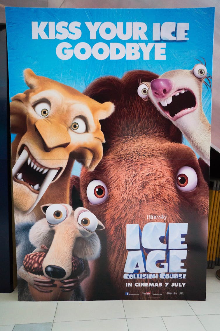 Movie poster for animated movie Ice Age Collision Course with caption