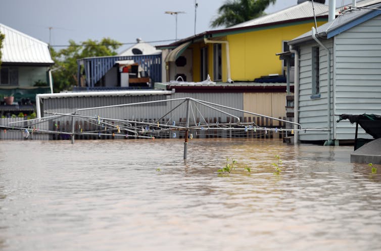 Homes in floodwaters